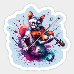 Devon Rex Cat Playing Violin Sticker